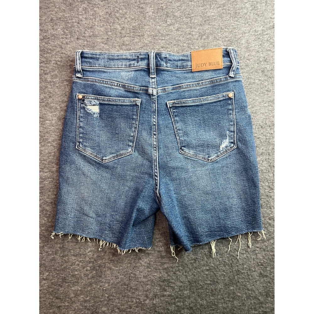 Judy Blue Distressed Raw Hem Denim Shorts Blue JB150127 DK Womens Size L - Picture 2 of 9